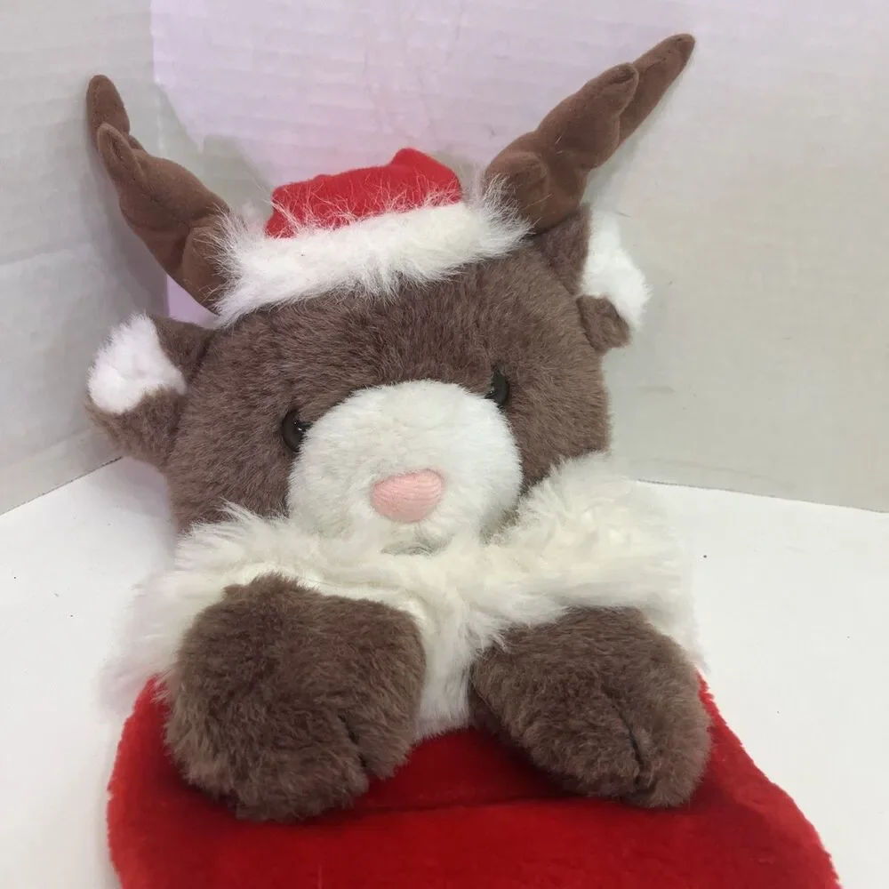 Teddy Bear Christmas Stocking Plush 3/D Hanging Reindeer Antlers